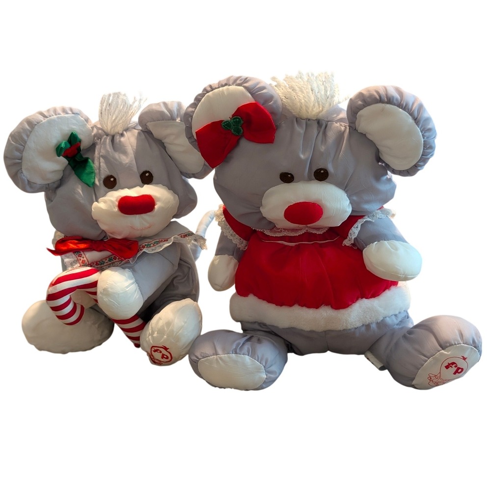 Vintage 1987/88 Fisher Price Puffalumps Christmas Mouse Plush Set - 2 PC